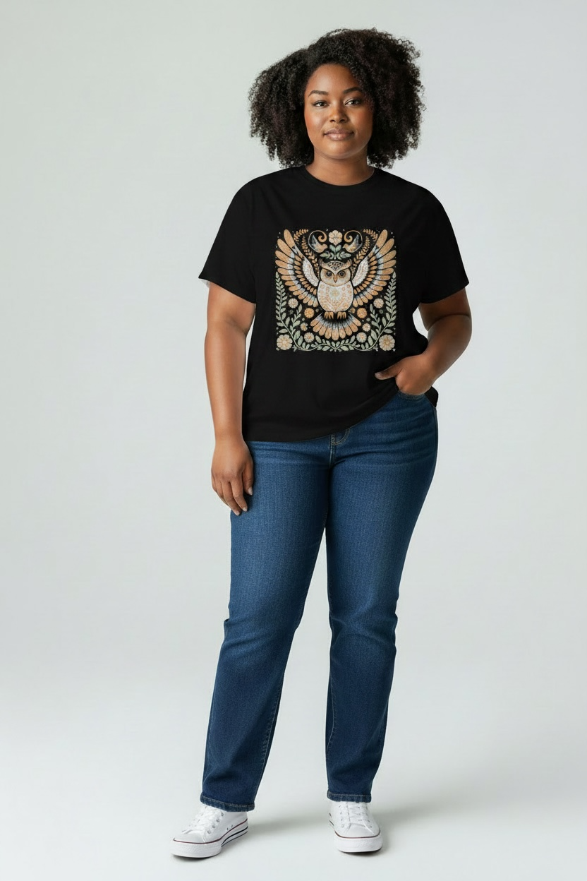 Boho Owl Floral Wings Tee