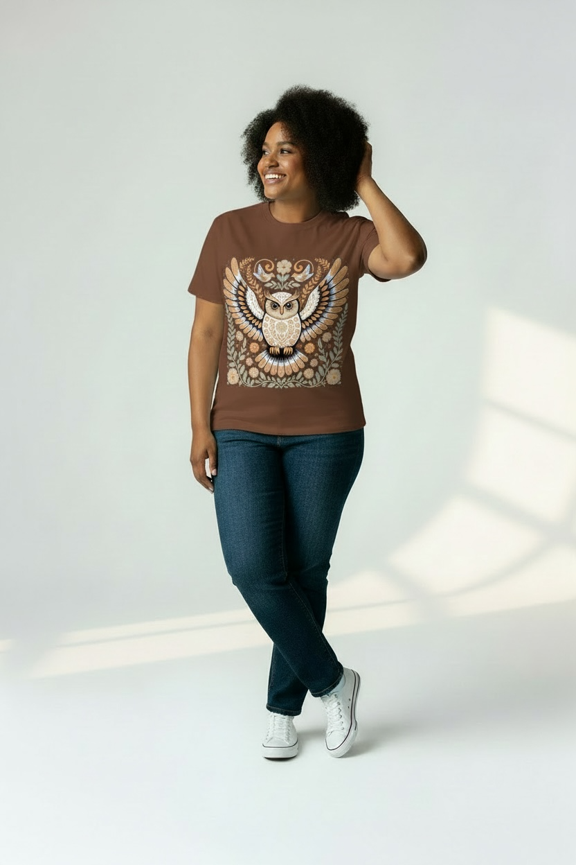 Boho Owl Floral Wings Tee