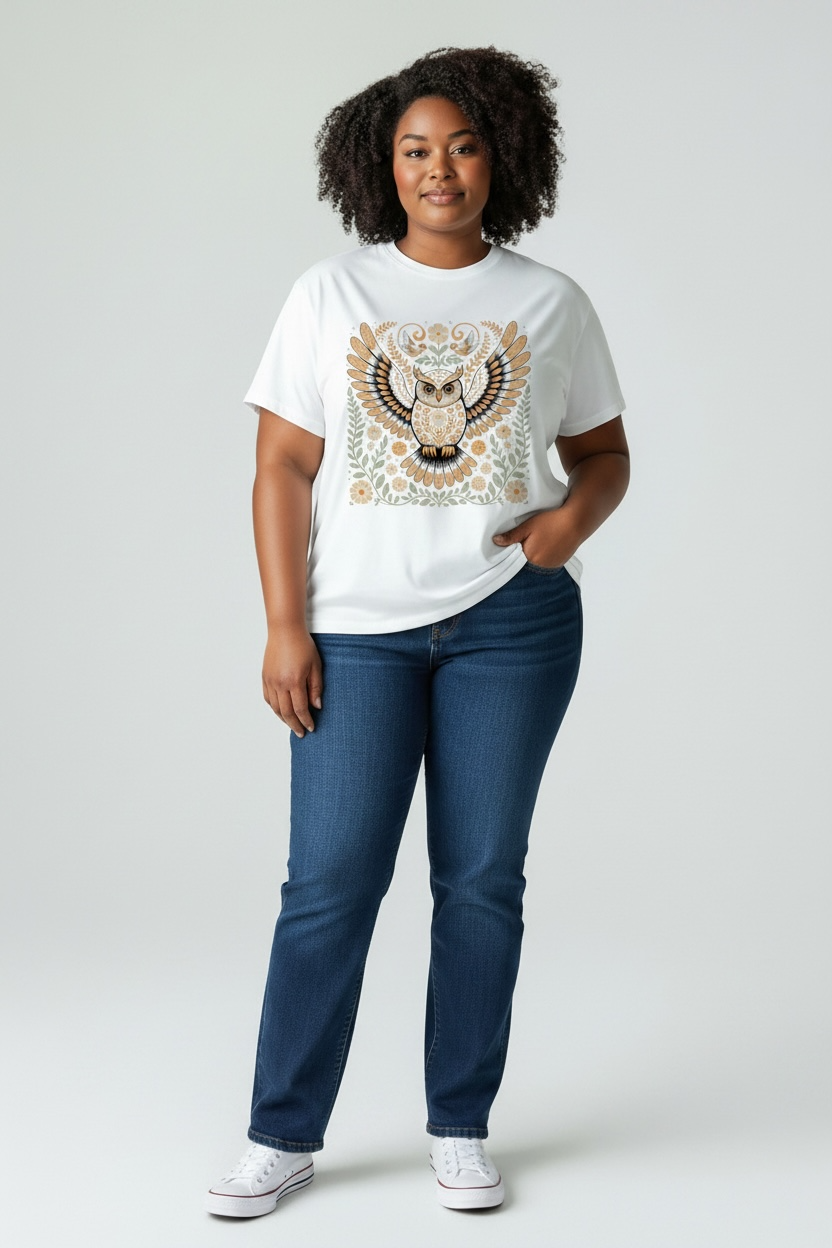 Boho Owl Floral Wings Tee