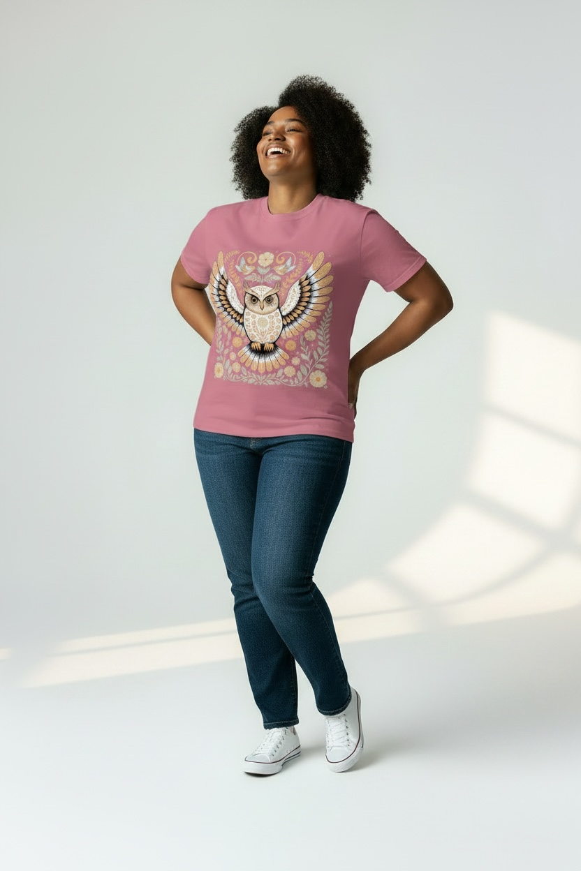 Boho Owl Floral Wings Tee