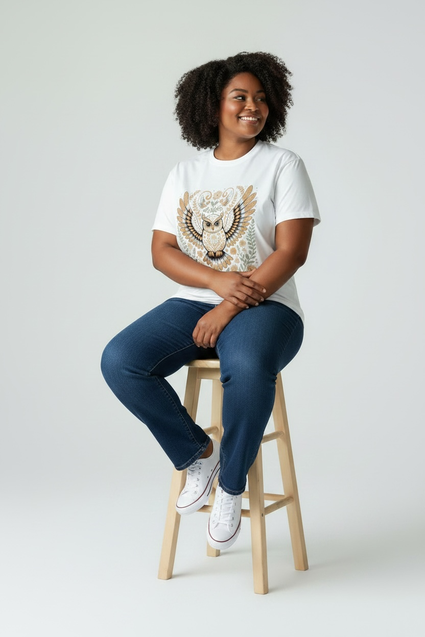 Boho Owl Floral Wings Tee